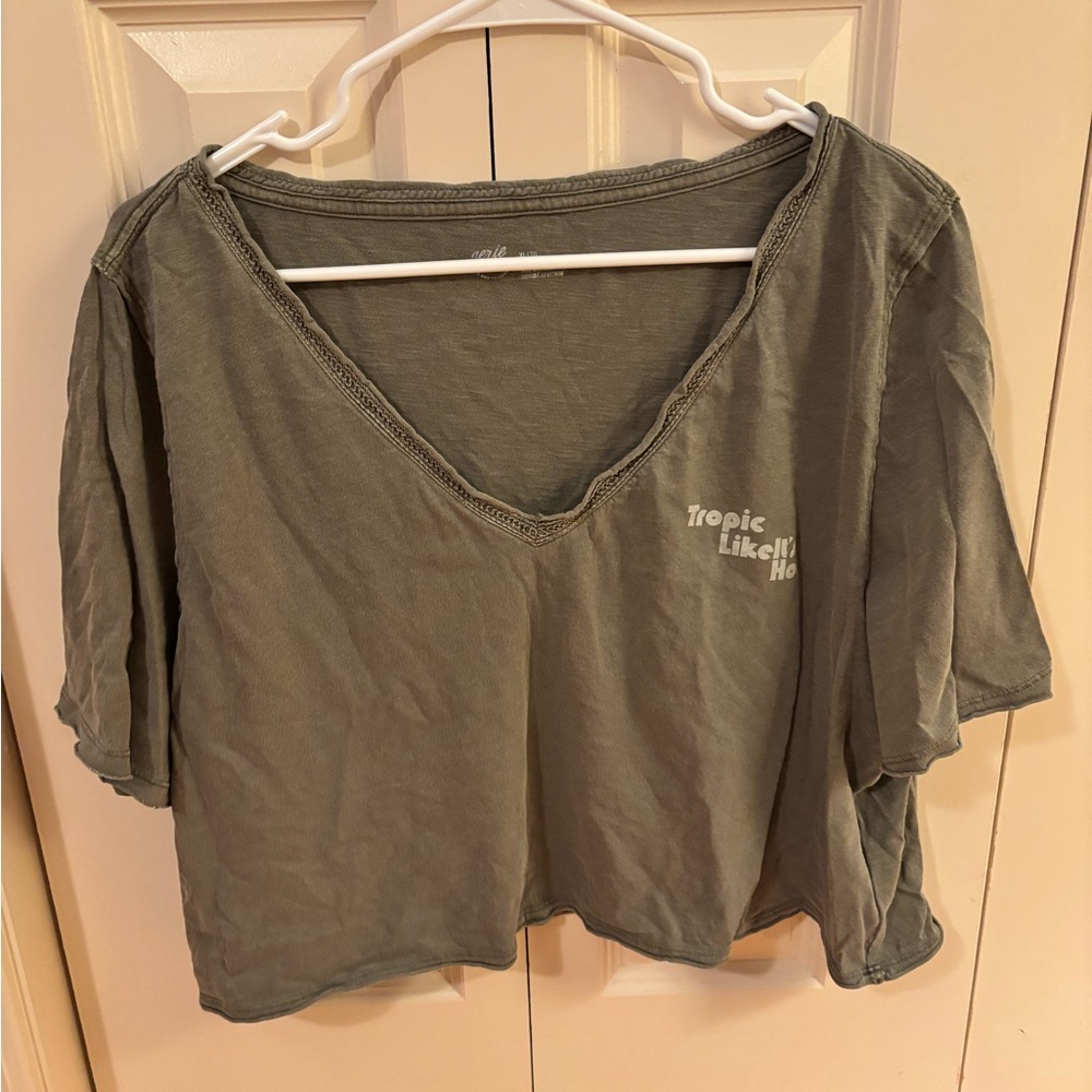 Aerie Green Crop Tee